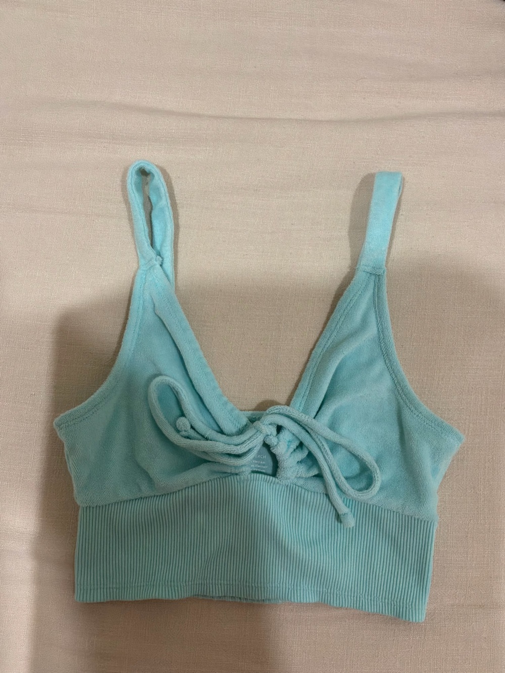 American Eagle Aqua Tie-Front Ribbed Bralette